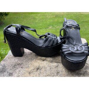 Vintage Y2K Envy Woven Platform Sandals Adjustable Straps Black Women Size 8.5